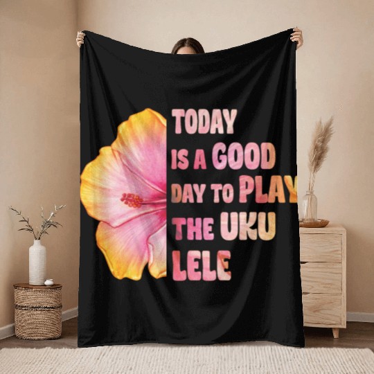 Today is a good day to play the Ukulele Hibiscus Throw Blankets