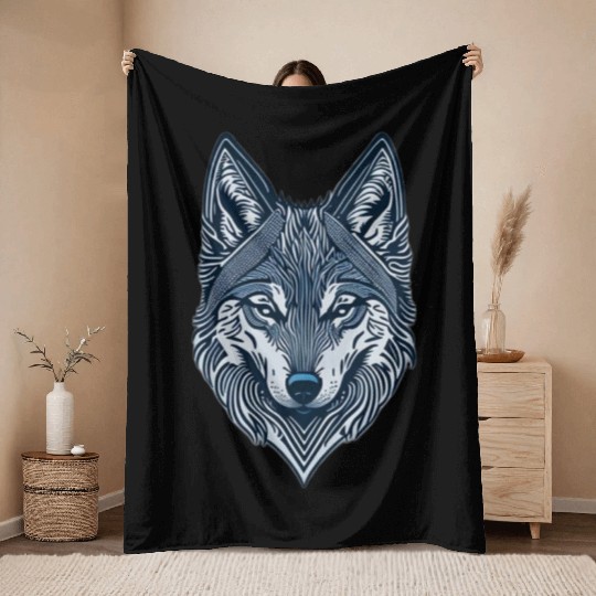 Beautiful wolf face Throw Blankets