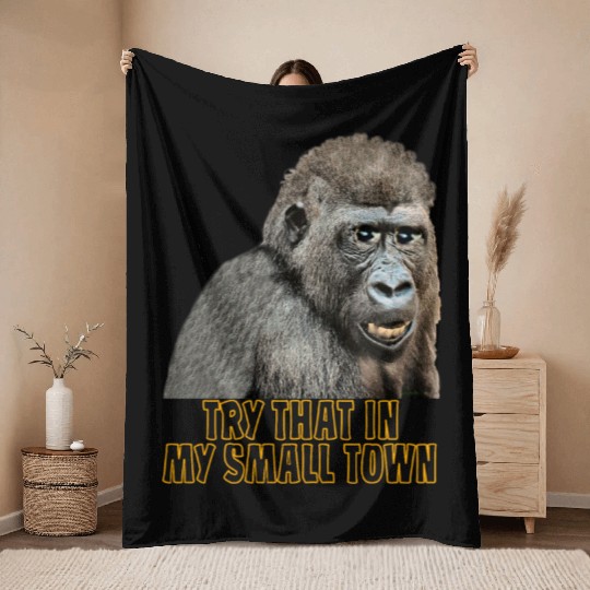 Small Town Ape Throw Blankets