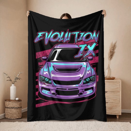 Lancer Evolution Ix Neon Theme Throw Blankets