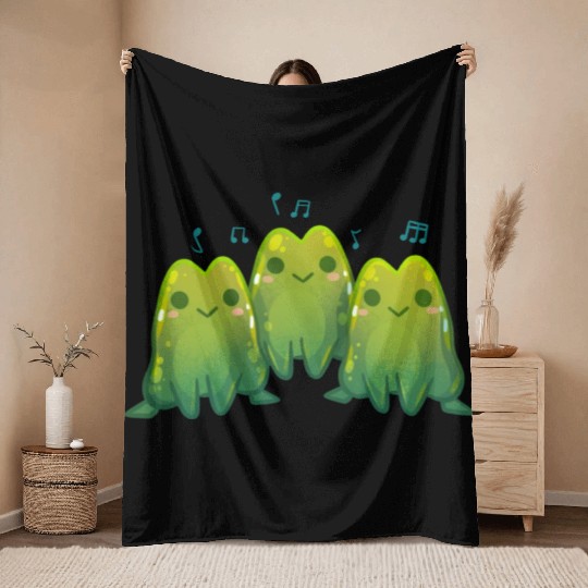 Green Singing Frog Trio Throw Blankets