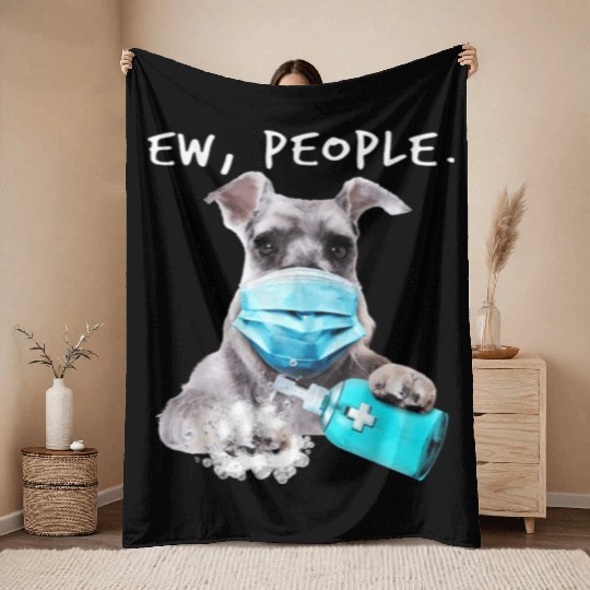 Miniature Schnauzer Ew People Dog Wearing A Face Throw Blankets