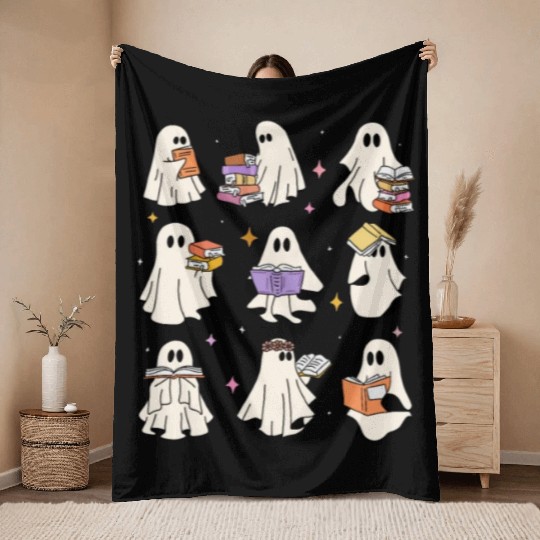 Teacher Halloween Ghost Read Books Reading Teacher Throw Blankets