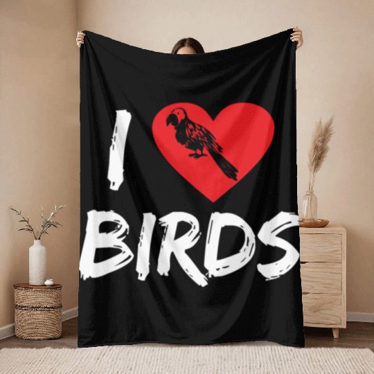 Bird Lover Heart Cute Birdwatcher Parrot Heron Throw Blankets