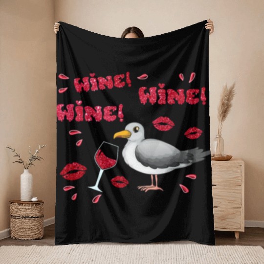 Wine Seagull Bird Lover Shorebird Seagulls Throw Blankets