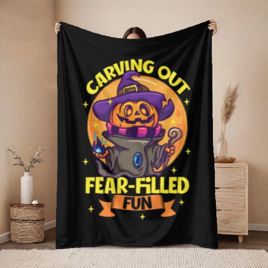 Scary Pumpkin Halloween Costume Autumn Fall Gift Throw Blankets