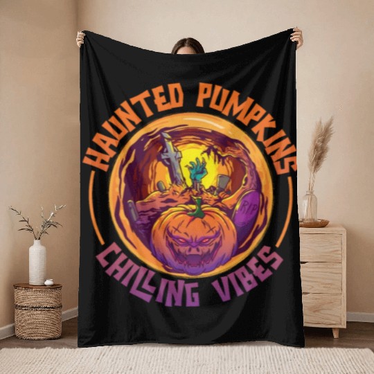 Scary Pumpkin Halloween Costume Autumn Fall Gift Throw Blankets