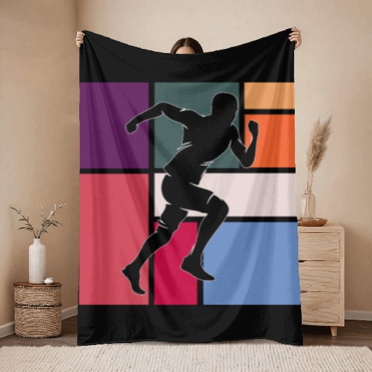 Vintage Running Athlete Throw Blankets