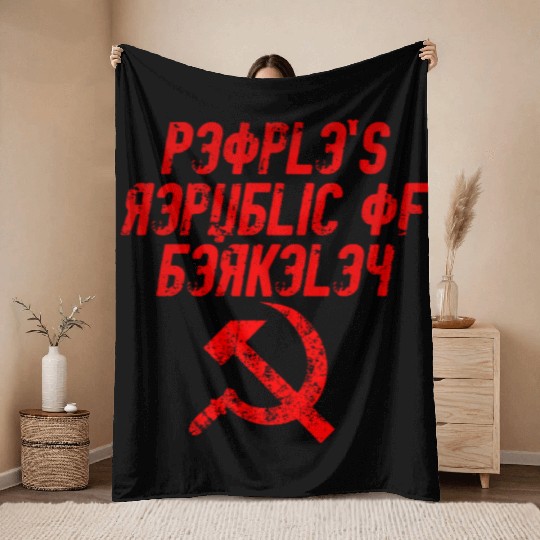 People's republic of Berkeley Communist logo Throw Blankets
