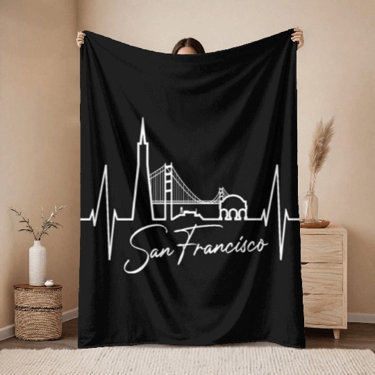 San Francisco Skyline Heartbeat California Lover Throw Blankets