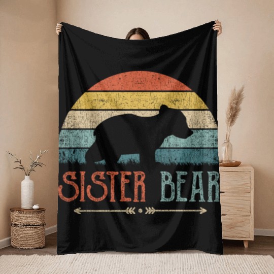 Cute Sister Bear Retro Little Sister Vintage Big Throw Blankets