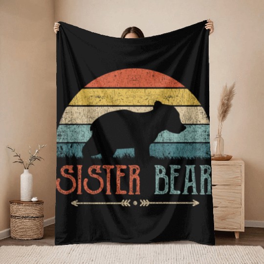 Cute Sister Bear Retro Little Sister Vintage Big Throw Blankets