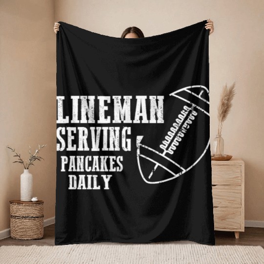 Mens Lineman Serving Pancakes Funny Apparel Throw Blankets