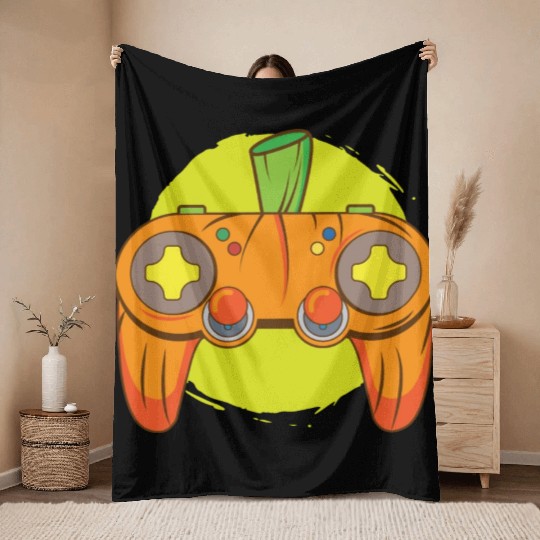 Gamer Life Halloween Pumpkin Head Video Game Throw Blankets