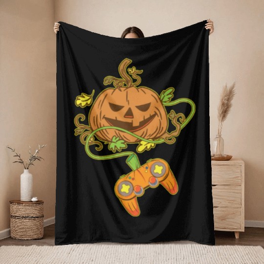 Halloween Jack O Lantern Video Game Controller Throw Blankets