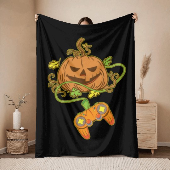 Halloween Jack O Lantern Video Game Controller Throw Blankets