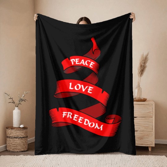 Peace love freedom red Throw Blankets