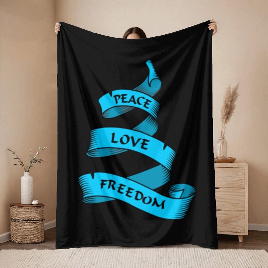 Peace love freedom blue Throw Blankets