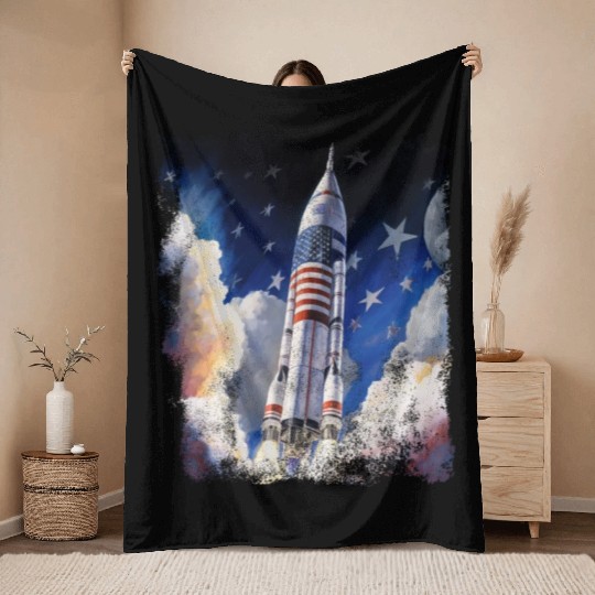 Patriotic Starship US Astronauts Stars and Stripes Throw Blankets