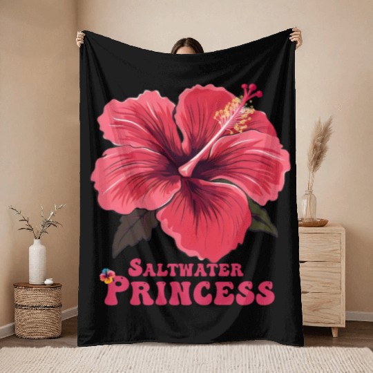 Surfing Girl Hibiscus Throw Blankets