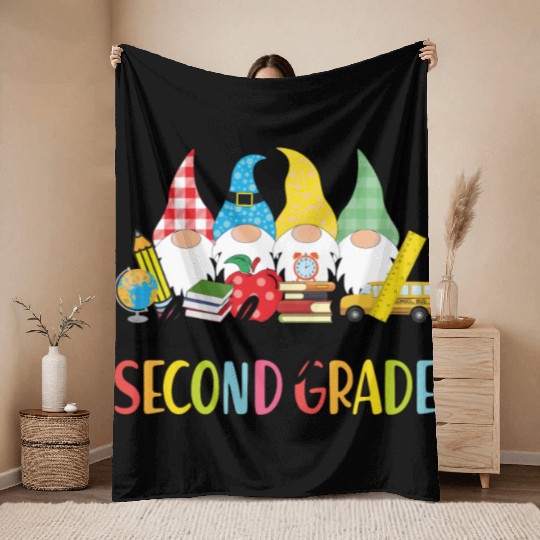 Oh Hey Second Grade Gnomes Student 2nd Grade Back Throw Blankets