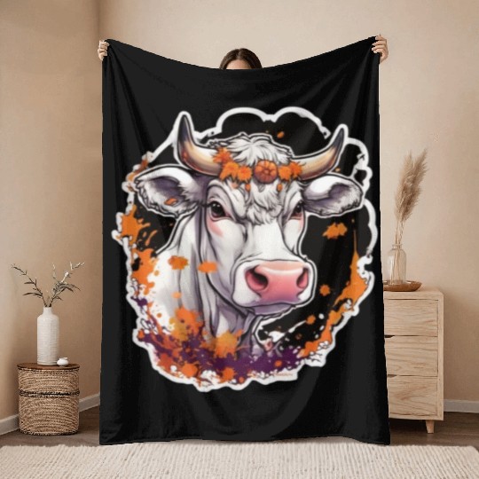 Kug Cow Halloween Cow Skull Cow Head Cows Throw Blankets