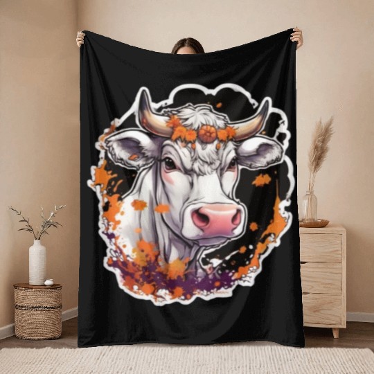 Kug Cow Halloween Cow Skull Cow Head Cows Throw Blankets