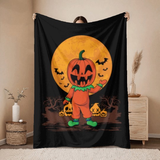 Pumpkin Person Creepy Halloween Pumpkin Throw Blankets