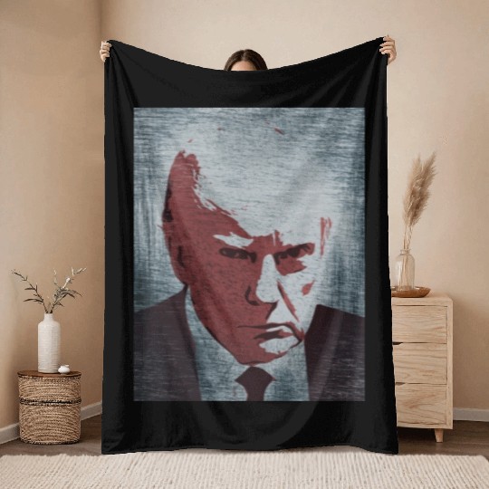 Donald Trump mugshot graffiti Throw Blankets