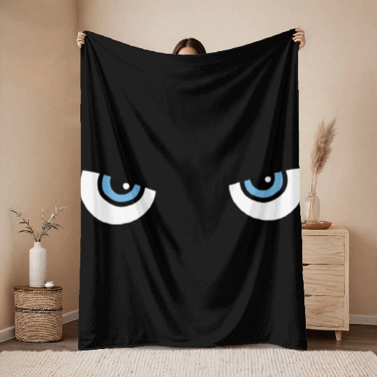 Black Cat Blue Eyes | Halloween Gift For Cat Lover Throw Blankets