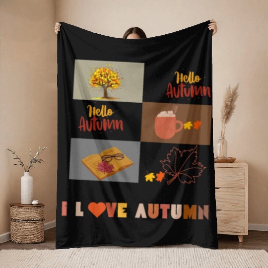 I love Autumn hello autumn Throw Blankets
