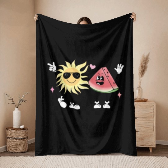 Sun, Watermelon, and Friends, Summer, Beach, Throw Blankets