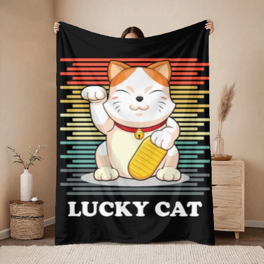 Lucky Cat - Maneki Neko Throw Blankets