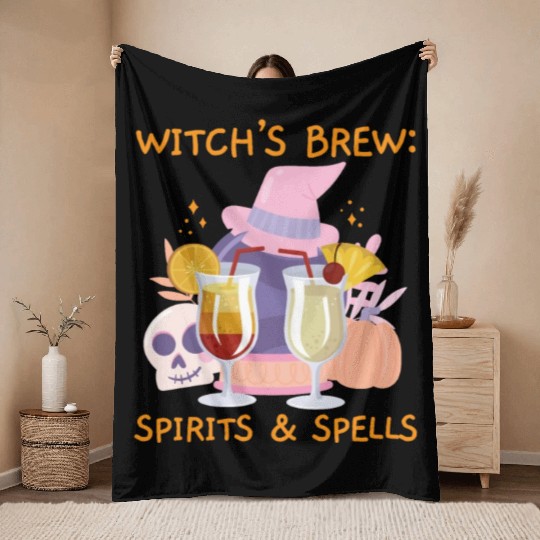 Witch's Brew: Spirits & Spells Bartender Halloween Throw Blankets