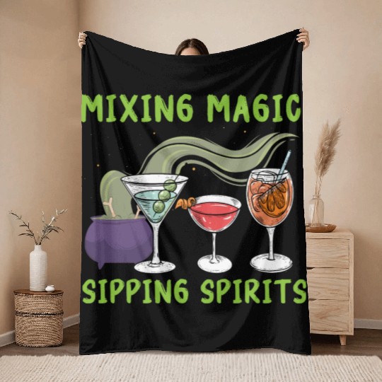 Mixing Magic Sipping Spirits Bartender Halloween Throw Blankets