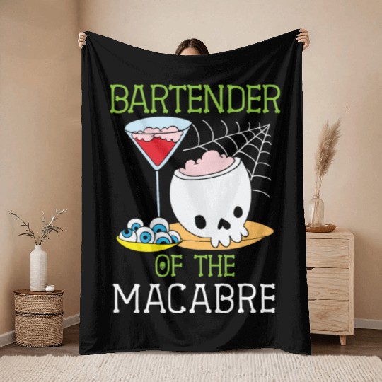 Bartender of the Macabre Bartender Halloween Throw Blankets