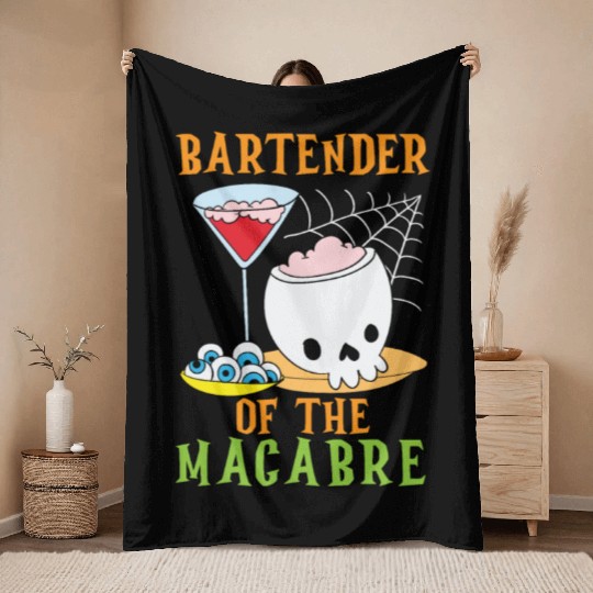 Bartender of the Macabre Bartender Halloween Throw Blankets