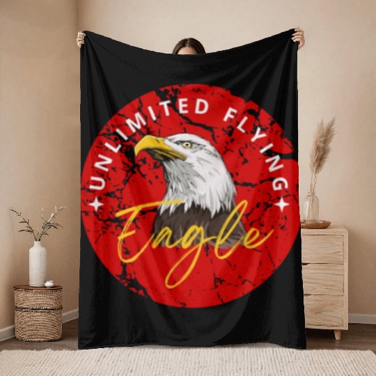 Black Red Illustrated Eagle Throw Blankets