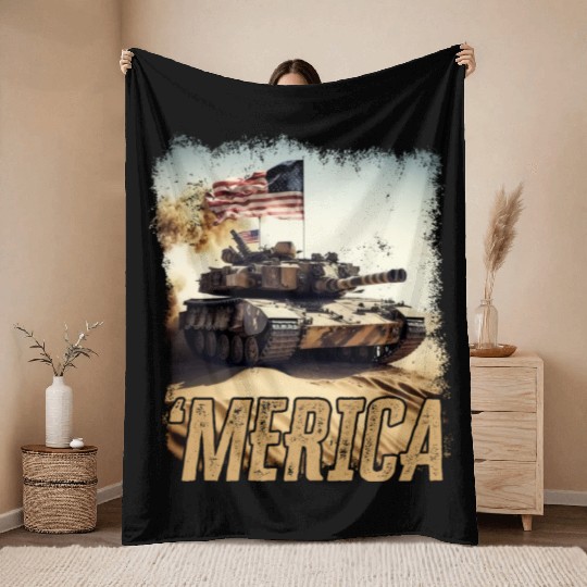 Patriotic Tank War Veteran US Army Patriot US Flag Throw Blankets