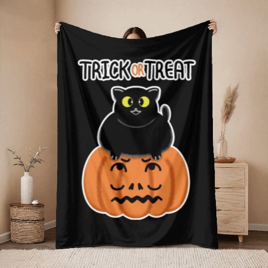 Trick or Treat Black lucky cat with sweetest eyes. Throw Blankets
