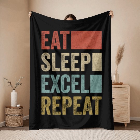 Vintage Retro Eat Sleep Excel Repeat Funny Excel Throw Blankets