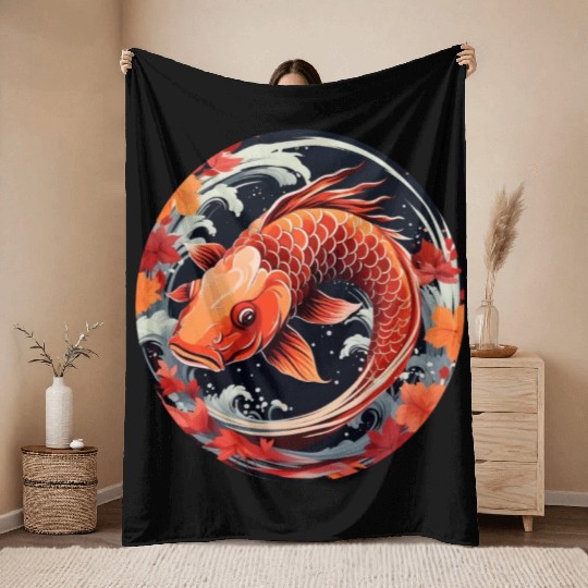 Autumnal Koi Fish at Sunset Throw Blankets