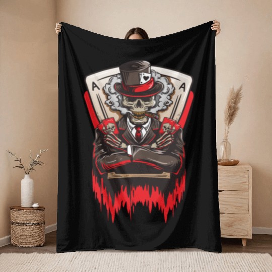 Spades Ace Death Poker Texas Hold'em Throw Blankets