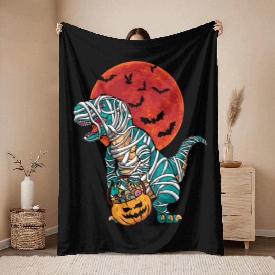 Dinosaur Mummy Pumpkin Lazy Creepy Halloween Throw Blankets