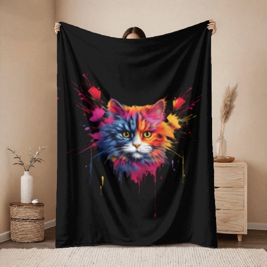 Color Explosion Persian Cat Throw Blankets