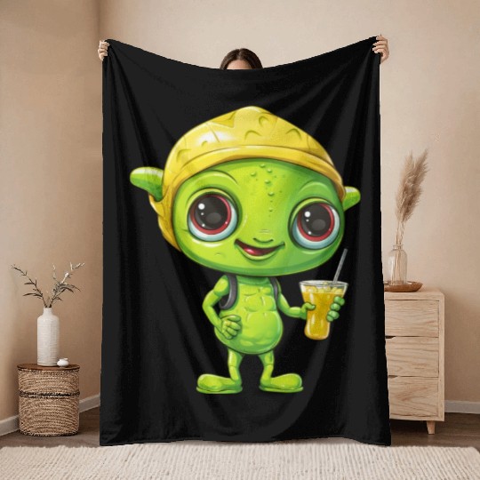 Refreshing Alien Lemonade: Green & Yellow Blend Throw Blankets