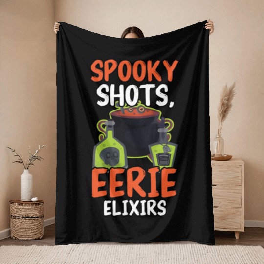 Spooky Shots Eerie Elixirs Bartender Halloween Throw Blankets