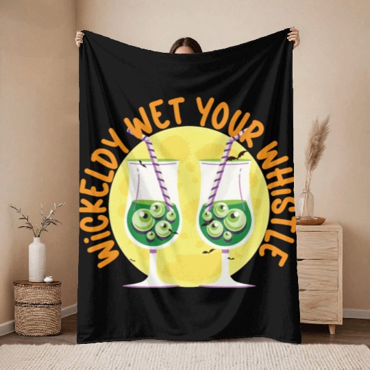 Wickedly Wet Your Whistle Bartender Halloween Throw Blankets