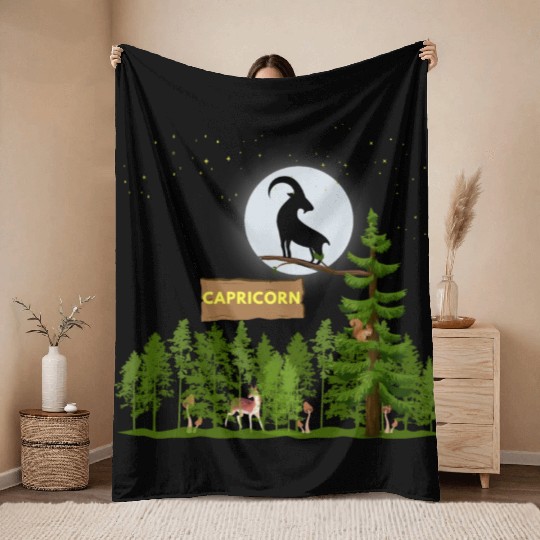Zodiac Sign Capricorn Astrology Wild Forest Throw Blankets