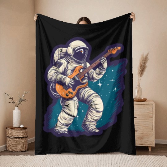 Astronaut With Guitar Space Guitarist Throw Blankets